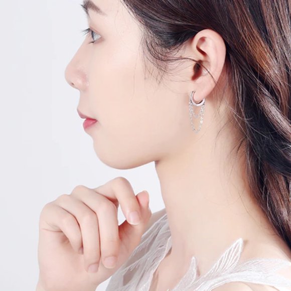 NEW Silver Gold Punk Style Double Layer Chain Hoop Earring - Picture 2 of 7